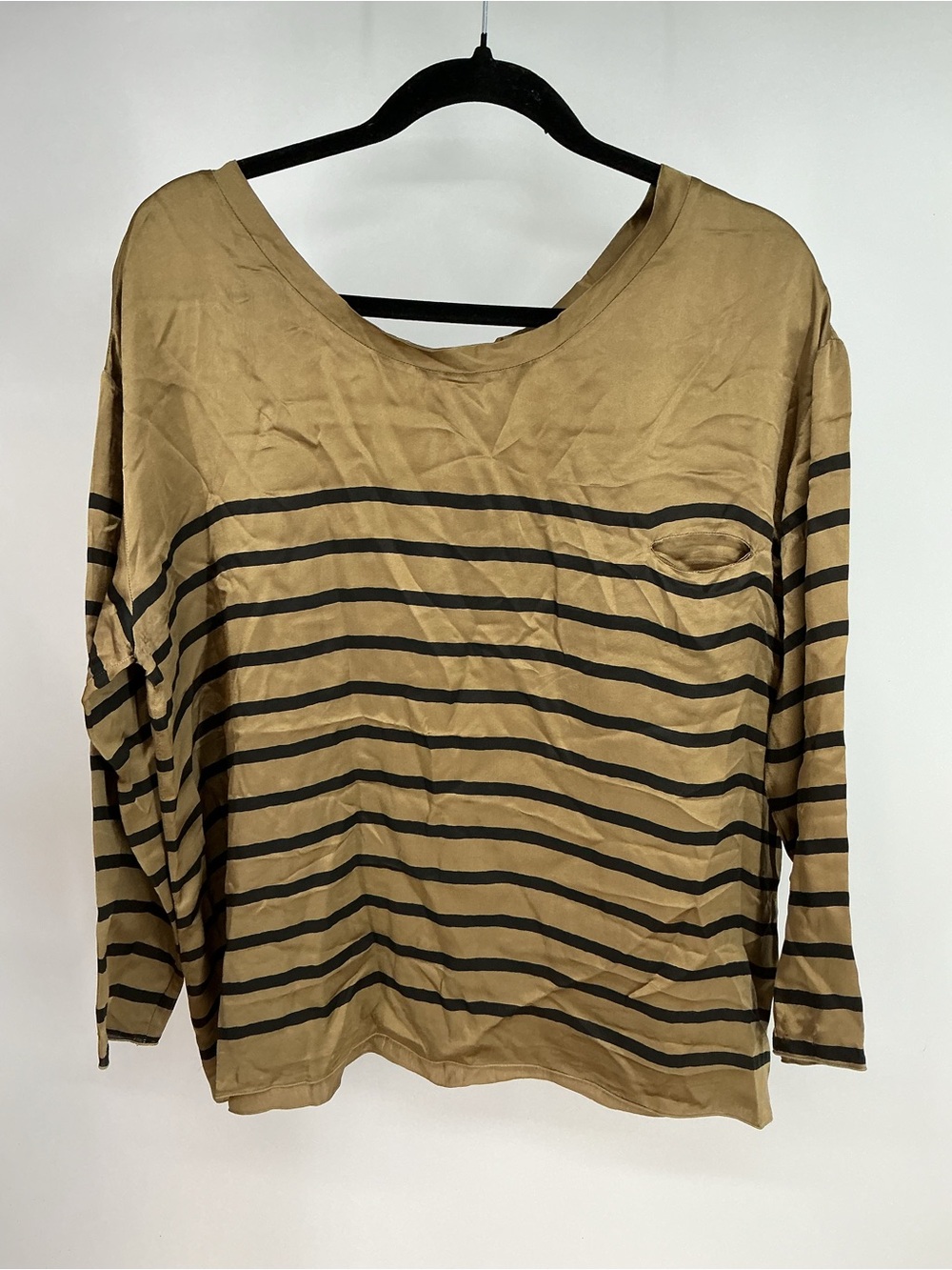 Shirt Striped Boatneck Long-Sleeve Top in Tan and Black Best Fits Size 2